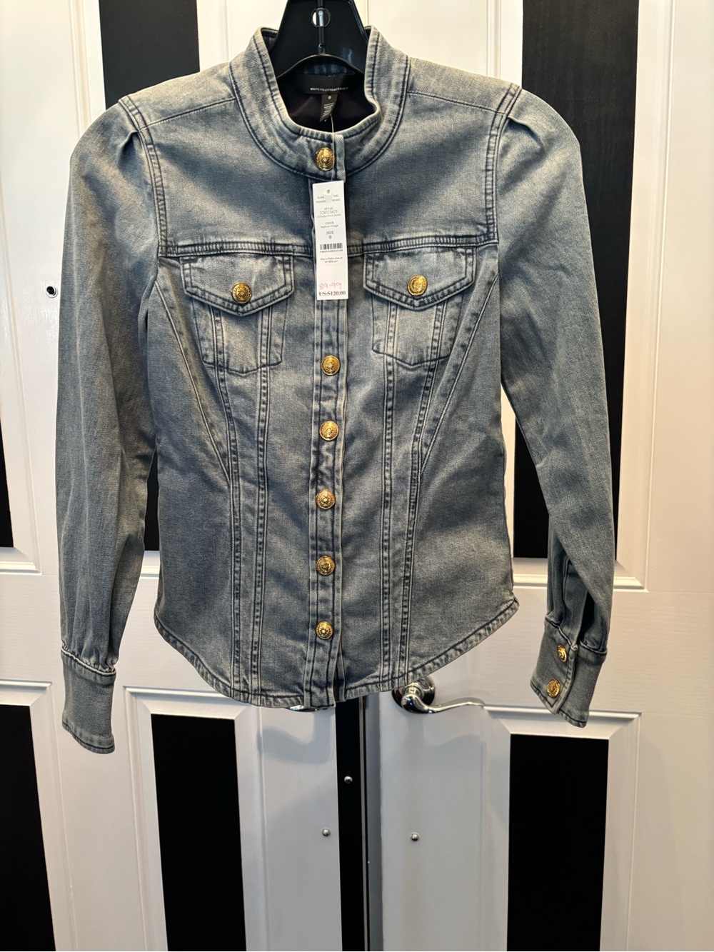 WHBM Snap Front Denim Shirt, feminine long sleeve mid weight NWT  size 0 $75